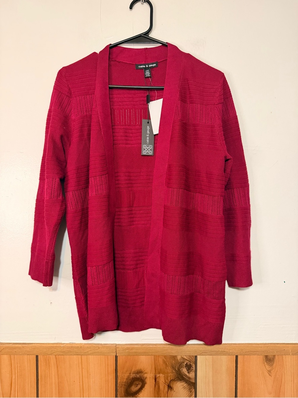 Cable & Gauge Deep Raspberry Open-Front Knit Cardigan